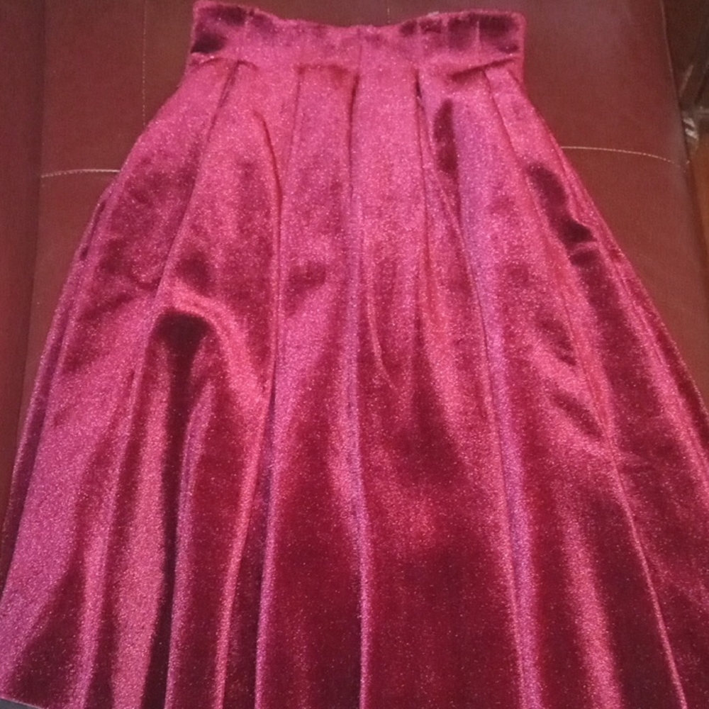 Maje Velvet Burgundy A-Line Skirt